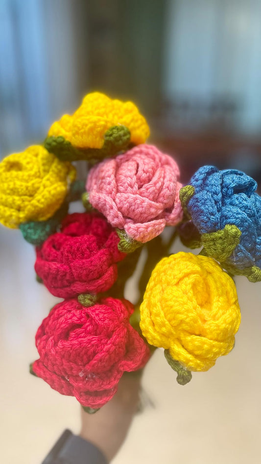 Handmade Crochet Rose FLower Bouquet